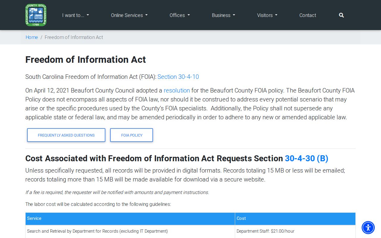 Bluffton residents directory Beaufort County FOIA request guidance