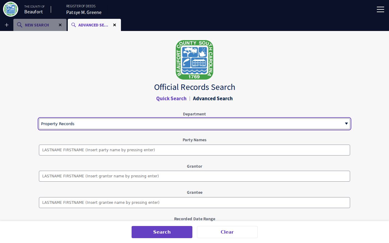 Bluffton street directory Beaufort Register of Deeds Advanced Search