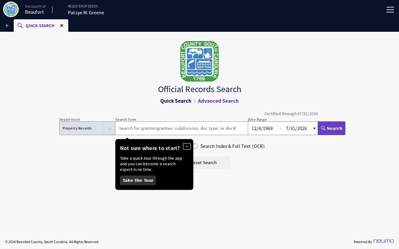 Bluffton residents directory Register of Deeds quick search