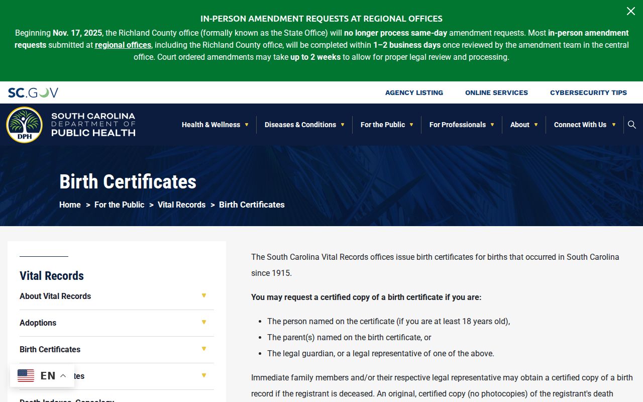 Bluffton residents directory South Carolina DPH birth record request